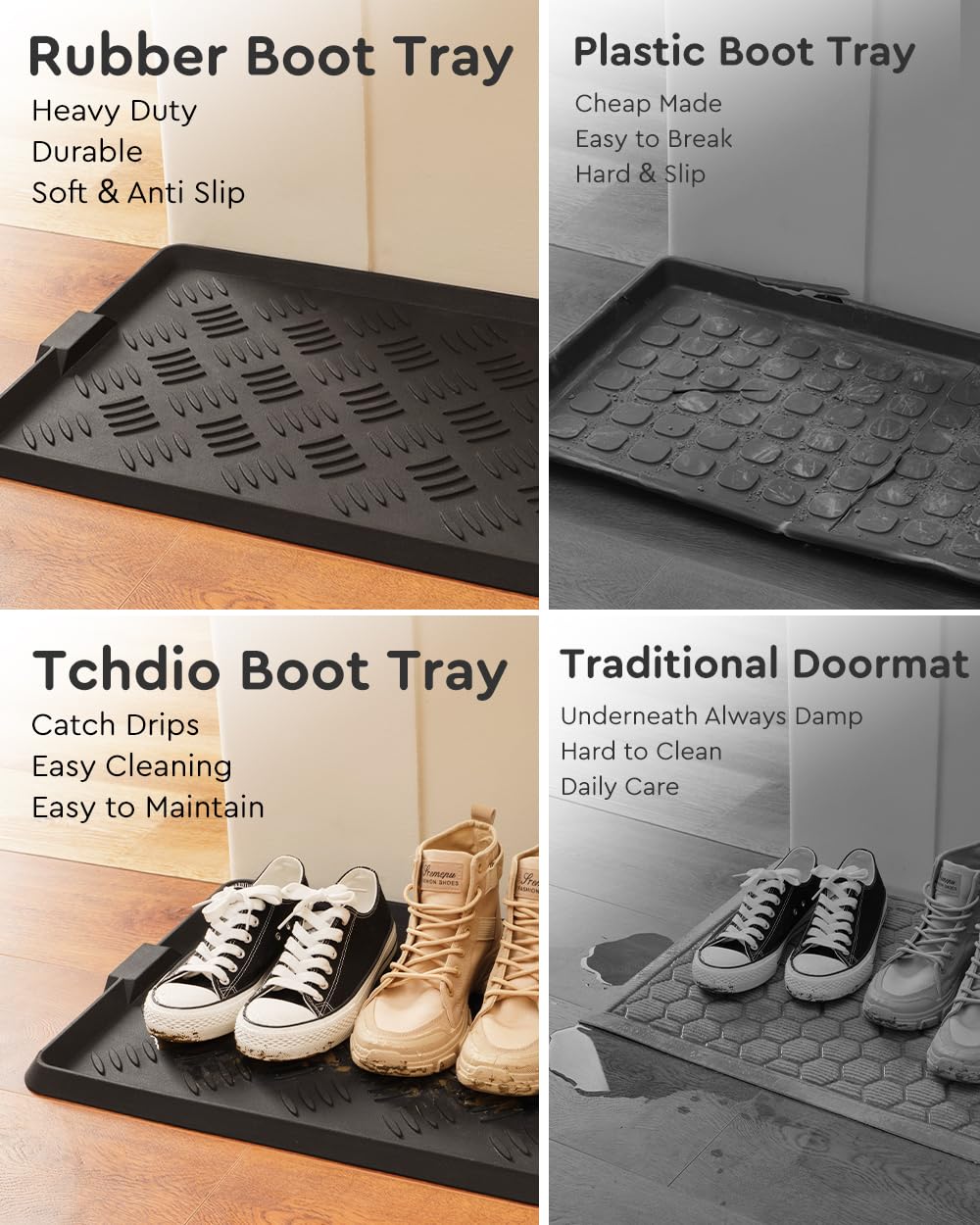 tchdio entryway boot tray illustrating capacity for three pairs