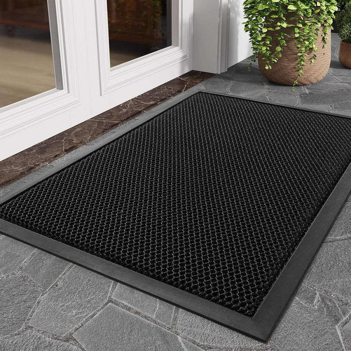 tchdio dirt-trapper mesh front door mat traps dust at the threshold for a cleaner entry