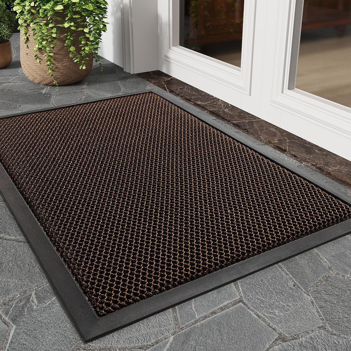 Tchdio dirt-trapper front door mat for outside entrance absorbs moisture at the entry
