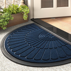 Tchdio semicircular rubber doormat in navy traps dirt and water at the entrance.