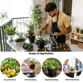 Tchrules thickened black pots provide a reusable option for seedlings.