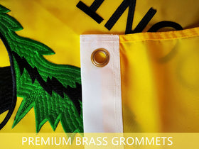TCTOHZNG flag with brass grommets ready for hanging.