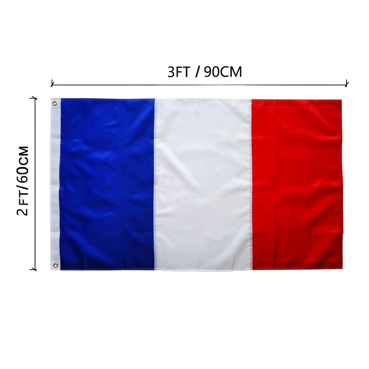 TCTOHZNG France flag with brass grommets for easy hanging.