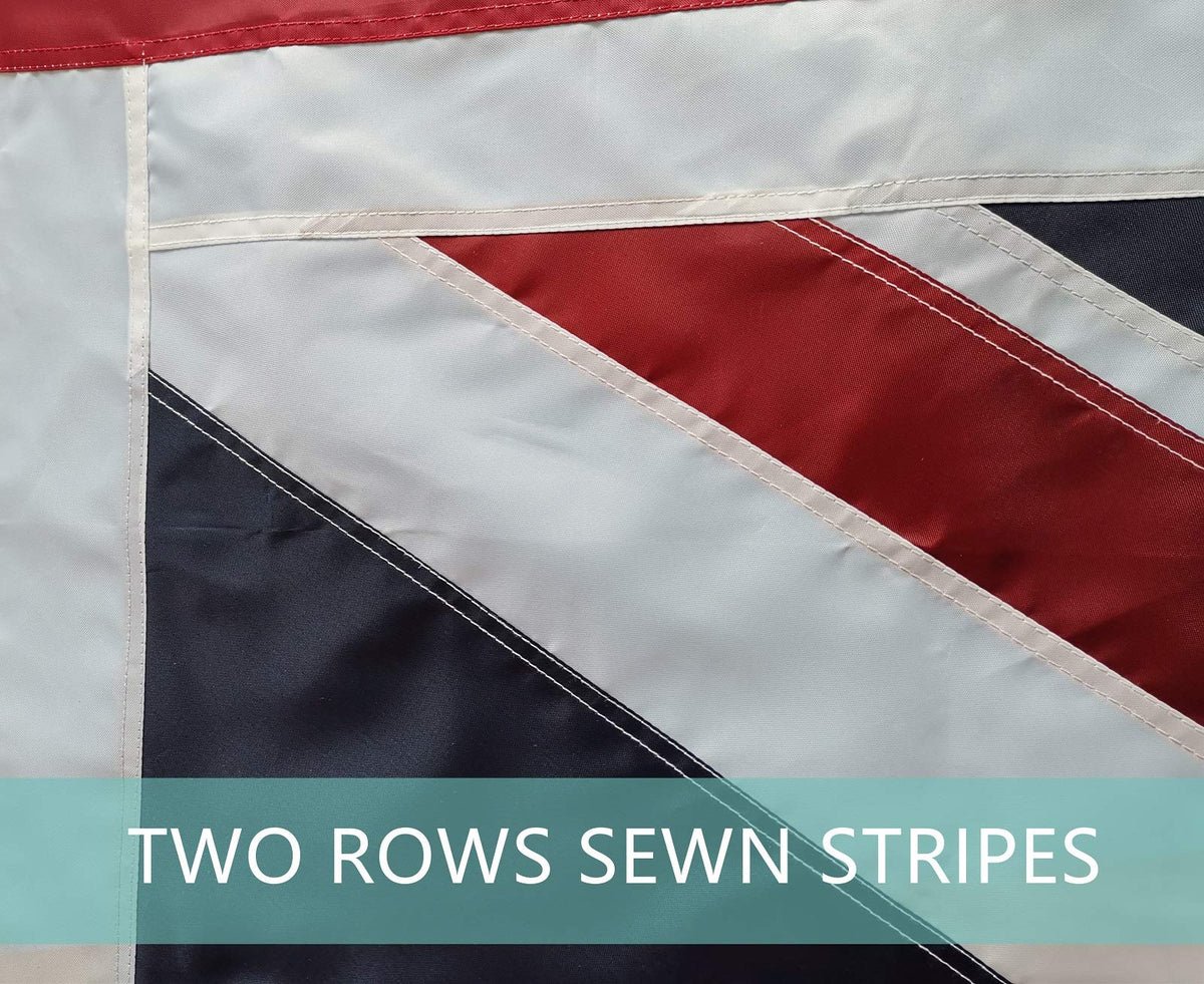 TCTOHZNG Union Jack flag with canvas header for easy hanging.