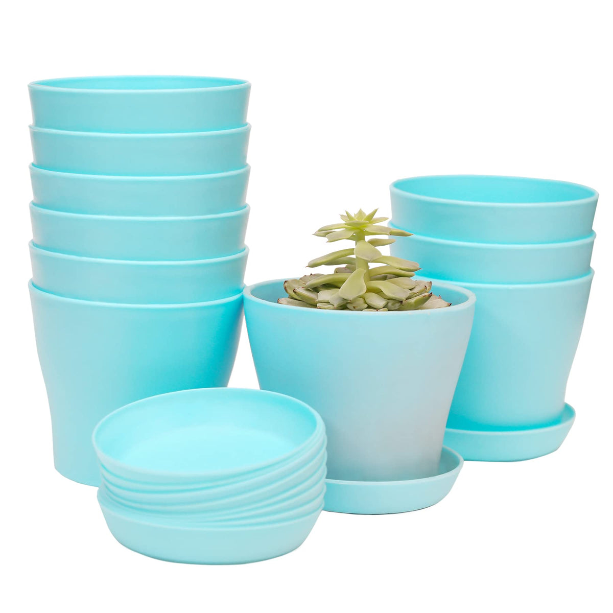 TDHDIKE blue plastic pot 3.8-inch for compact indoor planting and tray compatibility