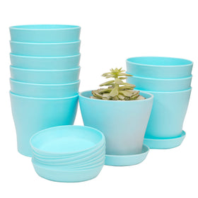 TDHDIKE blue plastic pot 3.8-inch for compact indoor planting and tray compatibility
