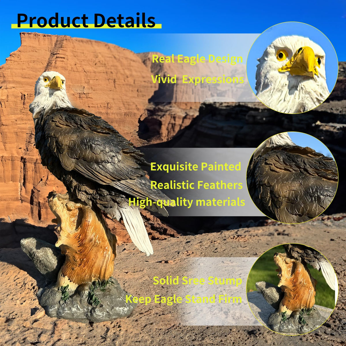 Teaeeno resin animal figurine eagle with non-toxic finish for safe indoor use.