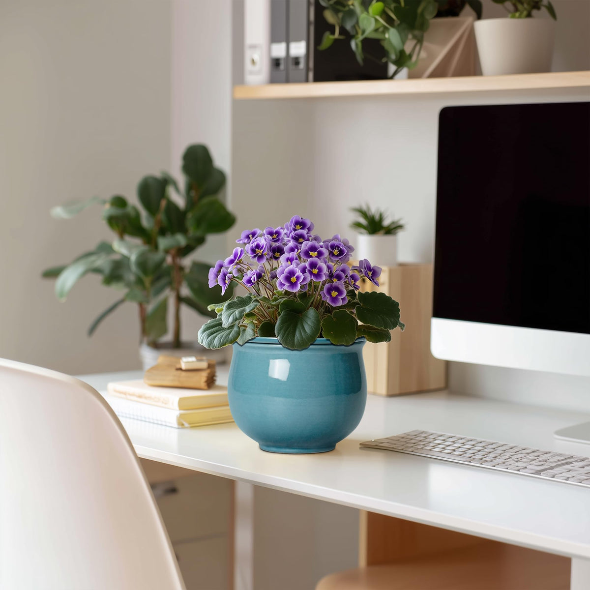 Teagas ceramic outer pot featuring a blue glaze to elevate decor.