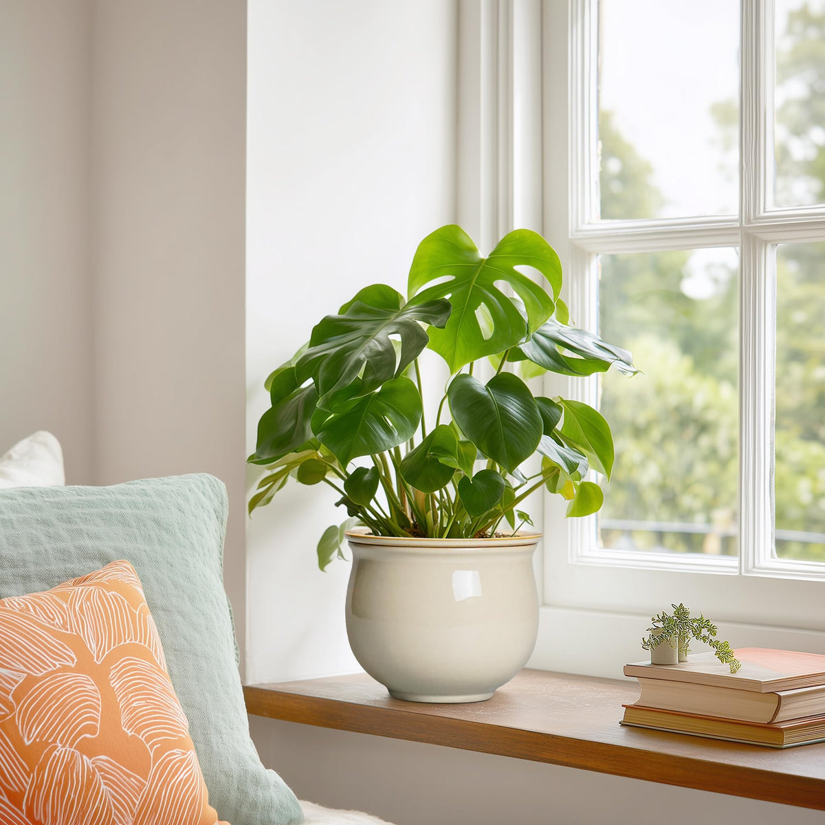 Teagas ceramic pot beige decor enhances shelves, desks, and windowsills.