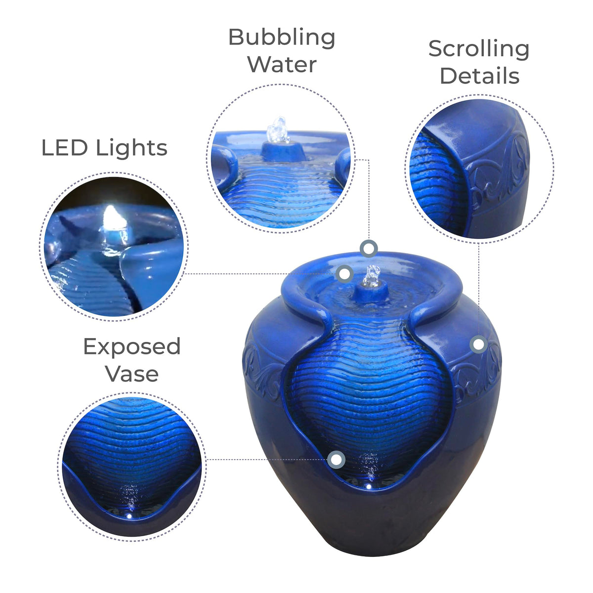 Teamson Home soft white LED lights illuminate water flow at night