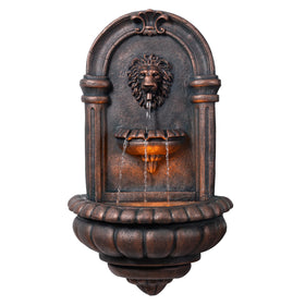 Teamson Home Lion Head Wall Fountain front view in antique bronze, an entryway focal point