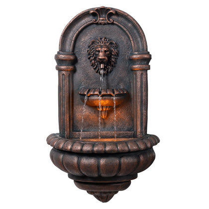 Teamson Home Lion Head Wall Fountain front view in antique bronze, an entryway focal point