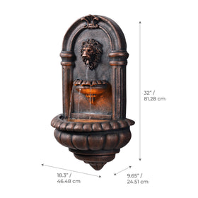 Teamson Home Lion Head Wall Fountain LED glow enhances evening ambiance