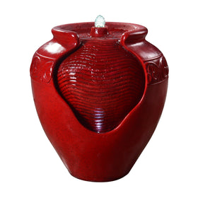 Teamson Home outdoor red glazed pot fountain with top bubbles for tranquil ambience.