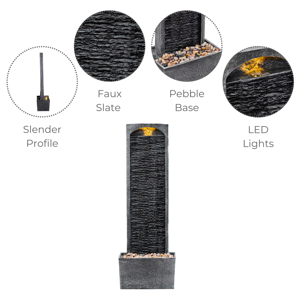 Teamson Home pebble base water feature suits patios and porches.