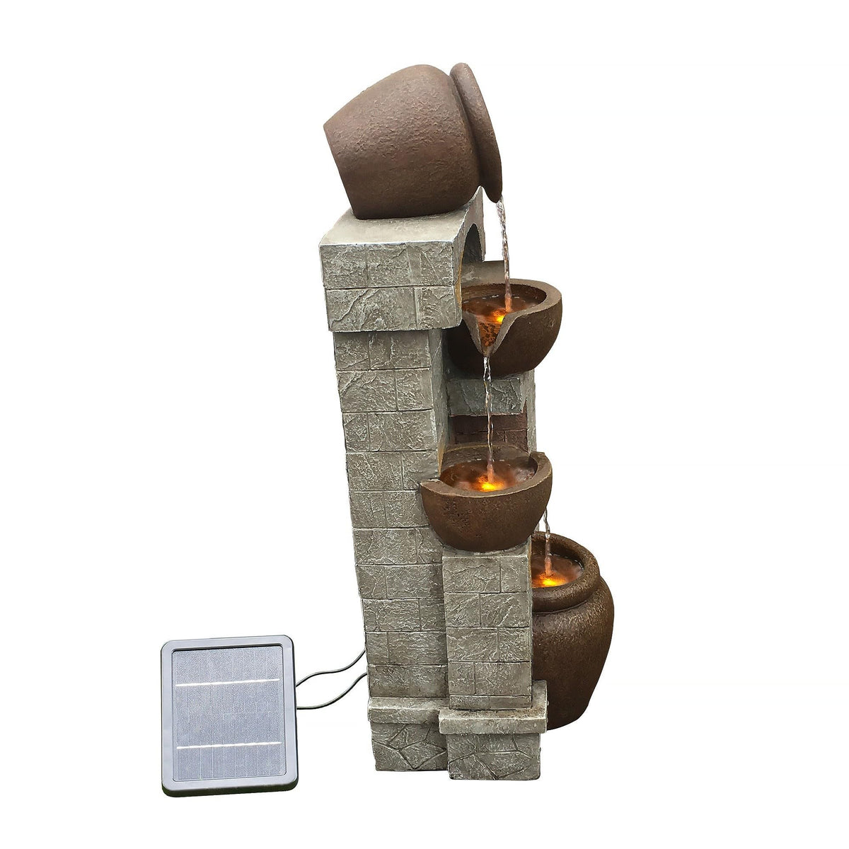 Teamson Home solar-powered LED lights illuminate the feature at night with soft glow.