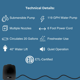 Teamson Home water pump ideal for ponds and birdbaths.