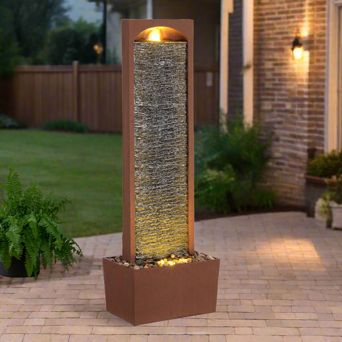 Teamson Home waterfall red rock textured facade creates modern yard focal point