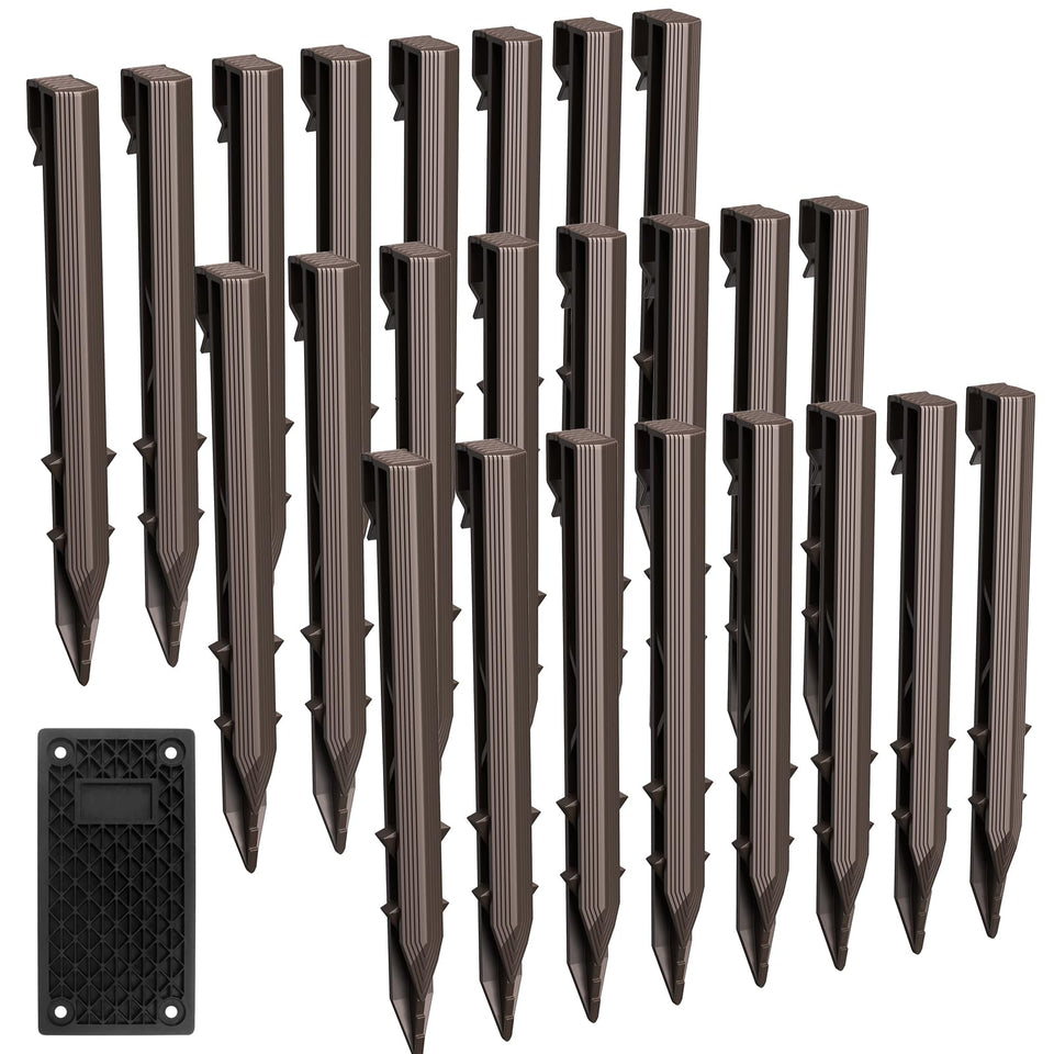 TEANTECH 24-pack plastic edging stakes pack shot showing durable lawn edging solution.
