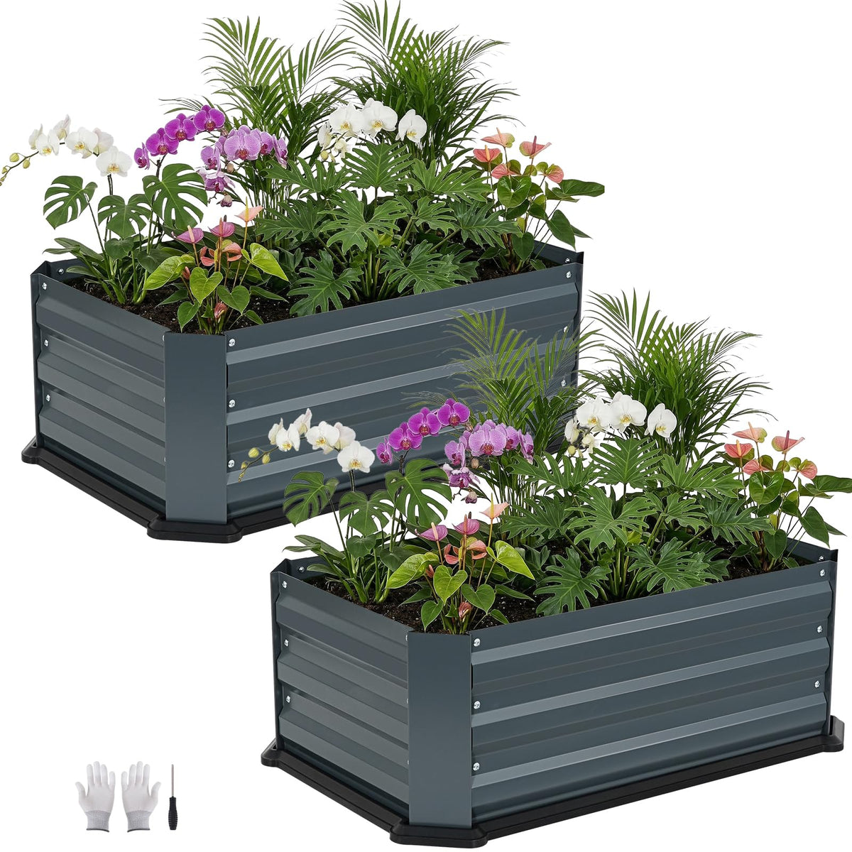 TECANA 2-Piece raised garden bed bottom-front view showing leak-proof base for indoor or outdoor use