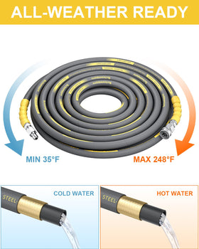 TechSweepPro hose supports hot and cold water up to 248°F for versatile cleaning