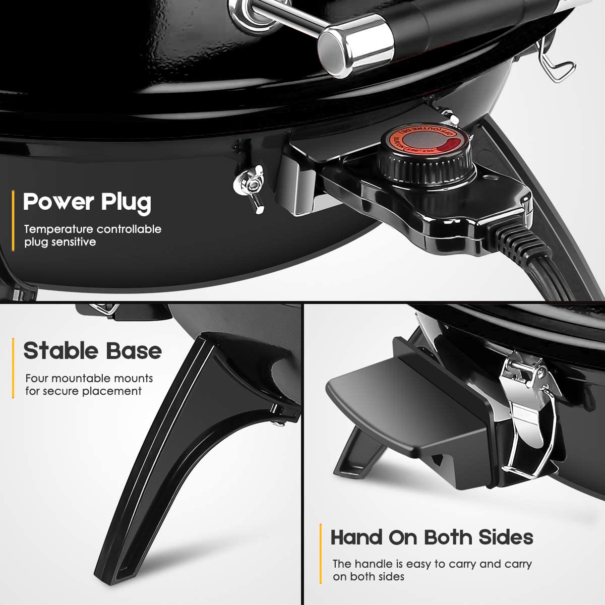 Techwood Electric BBQ Grill interlocking hood and bowl promote even heating