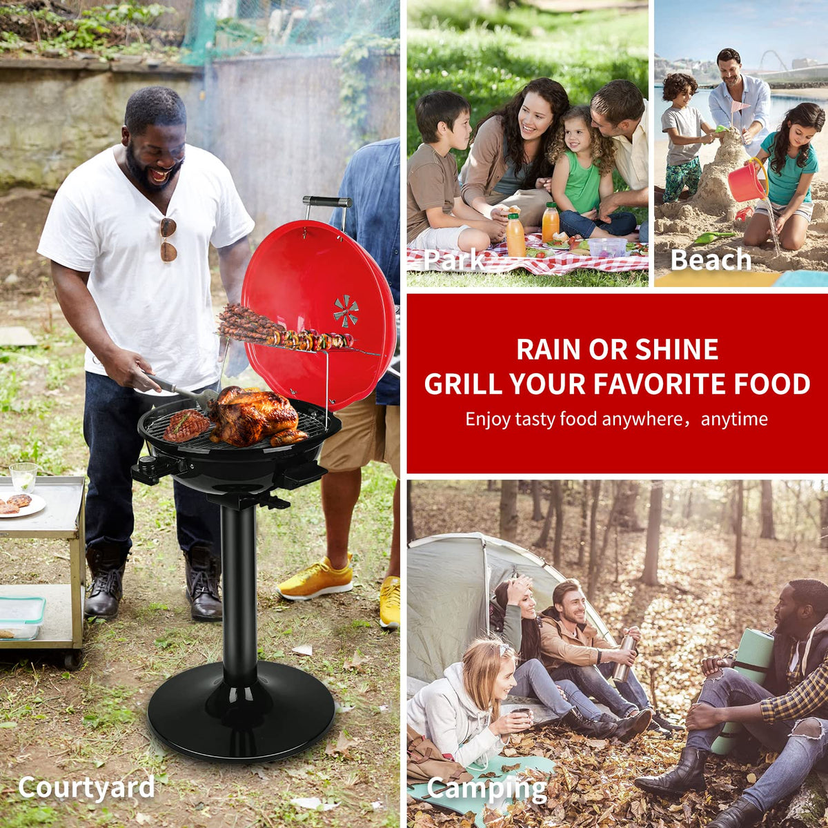 Techwood removable grease pan simplifies cleanup after grilling sessions.