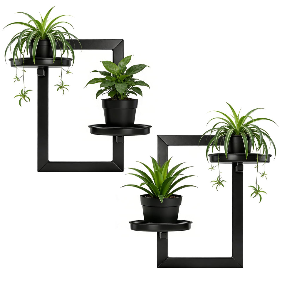 TECKED floating shelves wall planters in black for space-saving indoor decor.