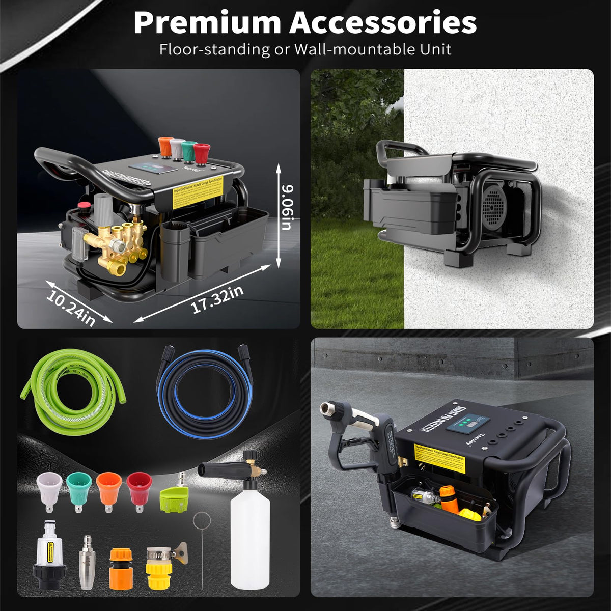 Tecoloy self-priming system and detergent tank enable soap cleaning anywhere.