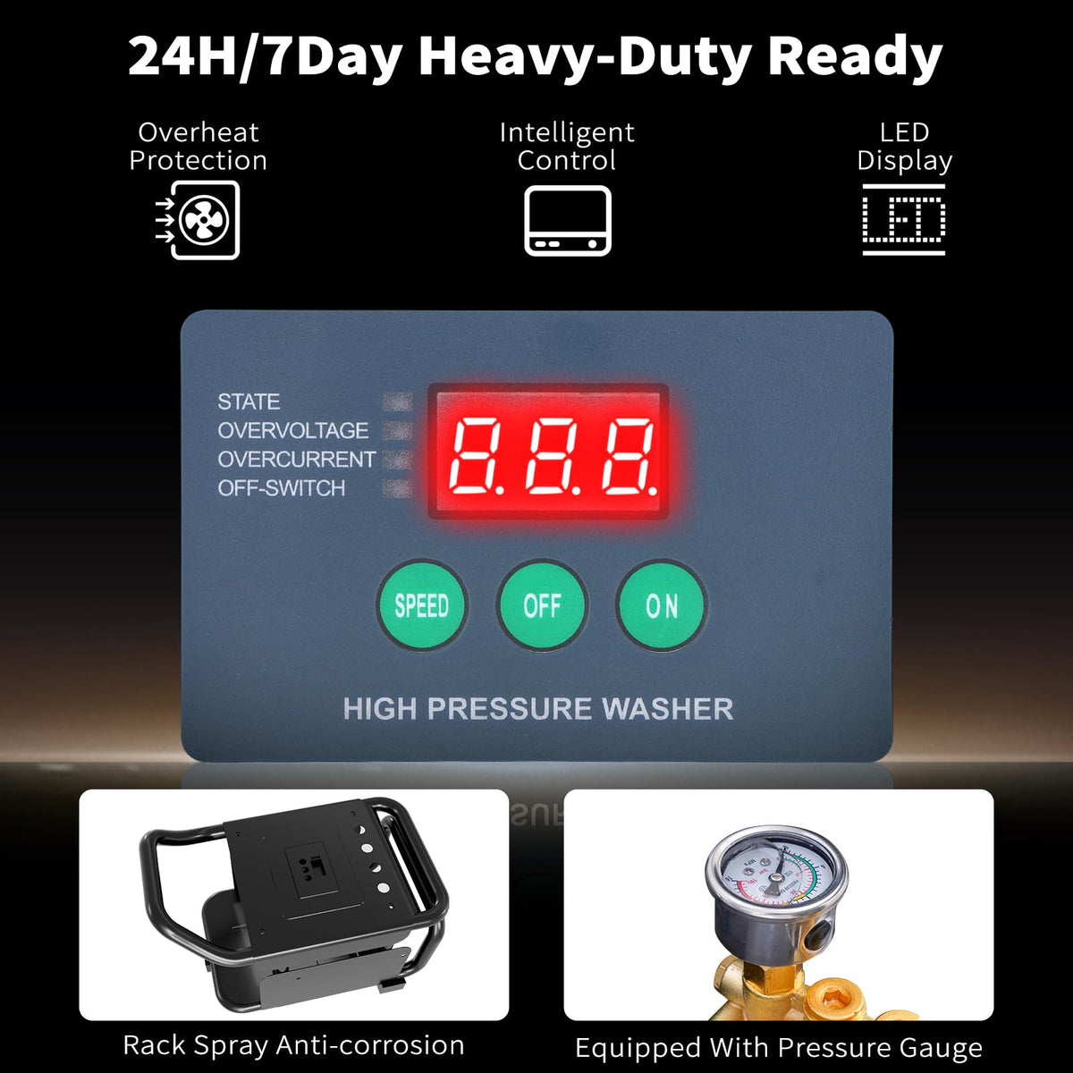 Tecoloy soft-start panel displays controlled spray for smooth operation.
