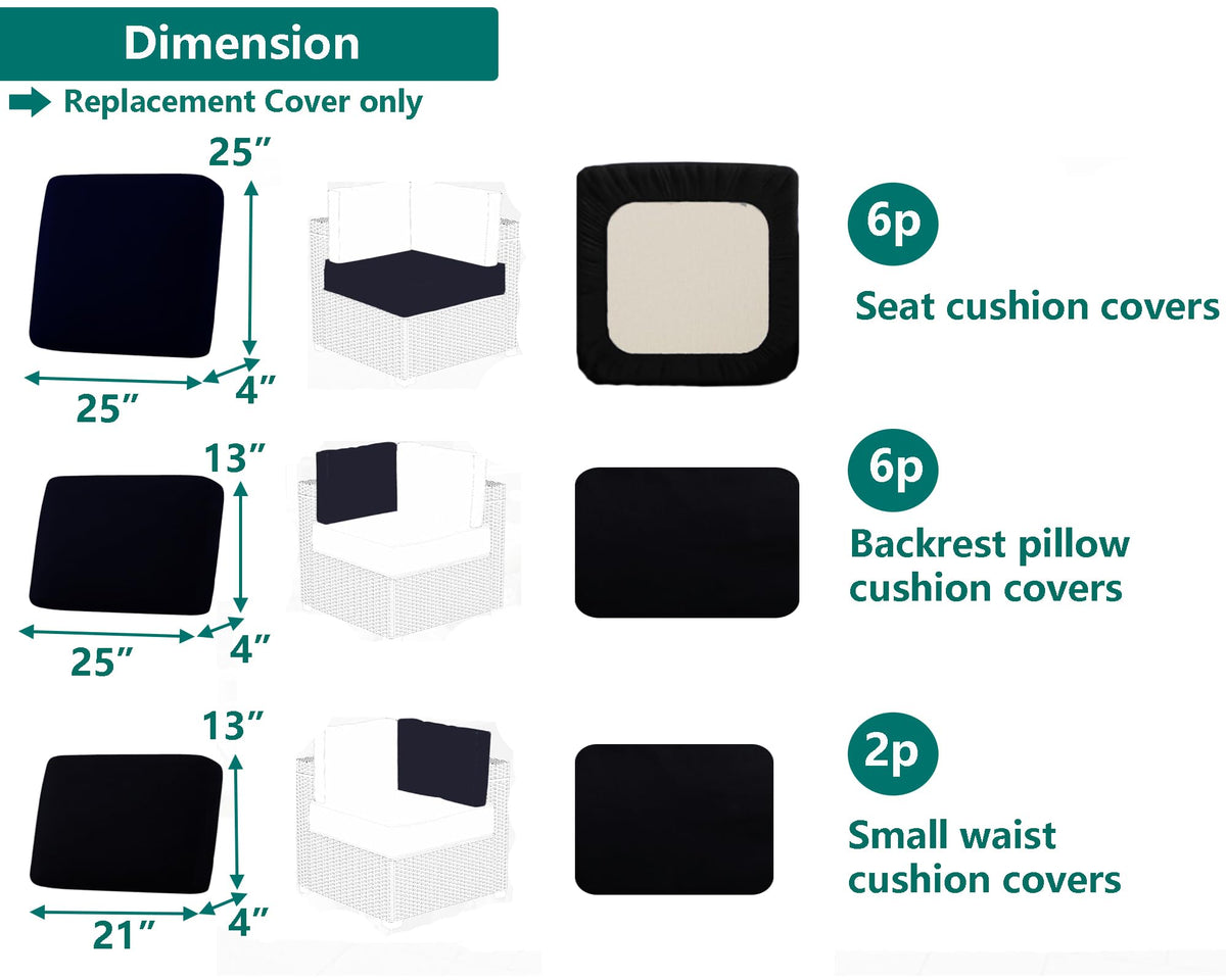 TECOSARA backrest cushion covers with zippers for a snug fit
