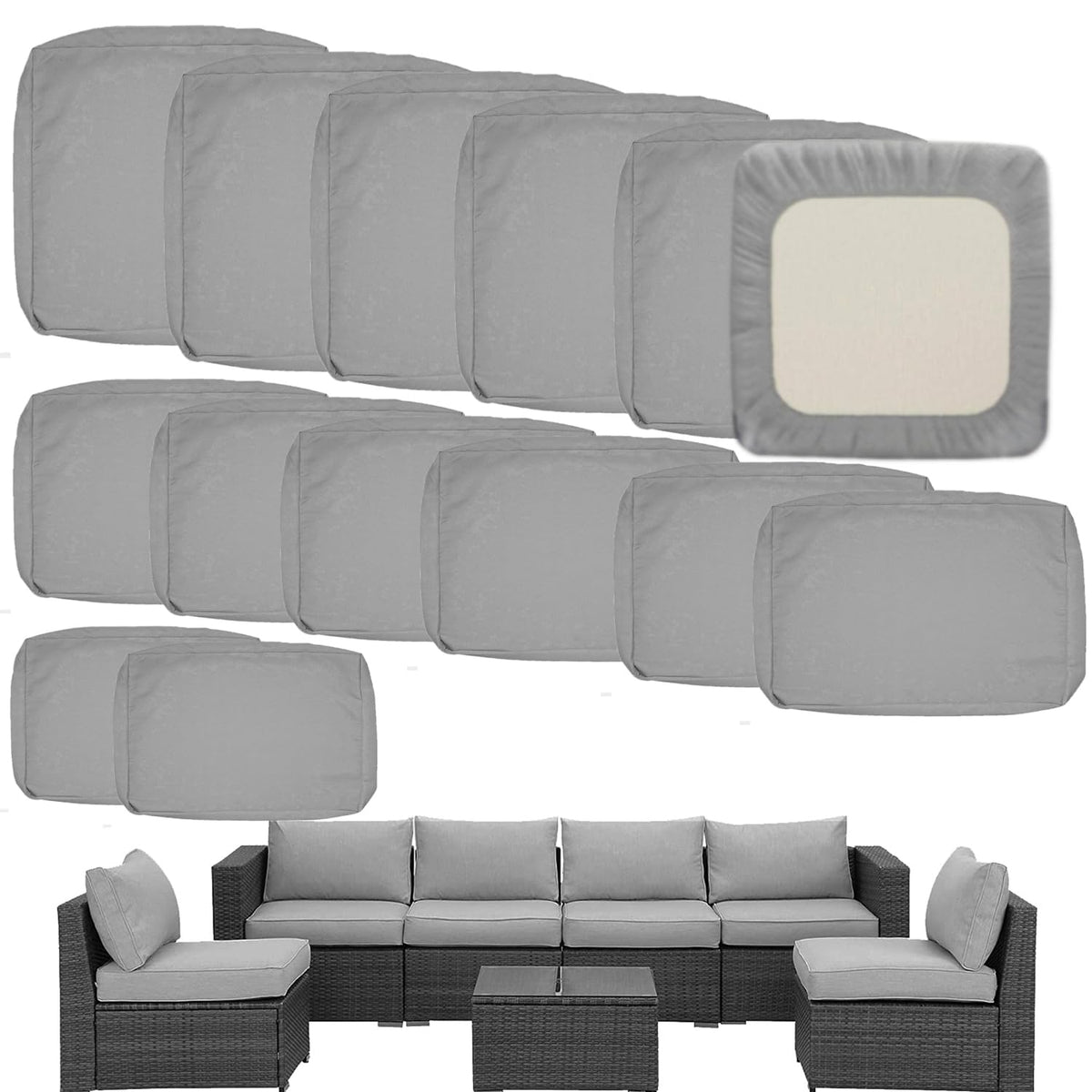 TECOSARA seat cushion cover in grey, quick-refresh for outdoor seating.