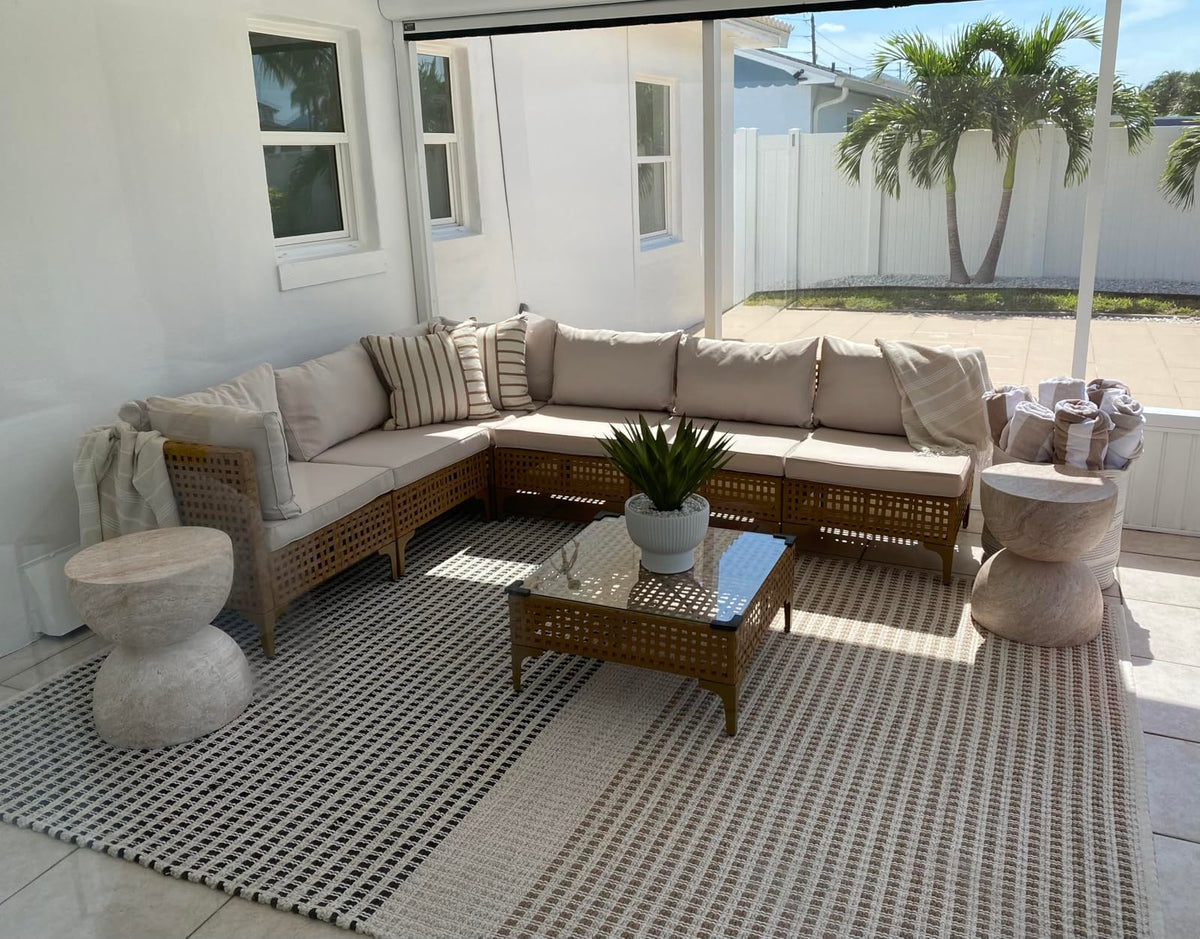 TECOSARA water splash fabric, protective beige cushion cover for outdoors.