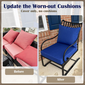 TECOSARA three color options for outdoor cushion covers in a stylish setup