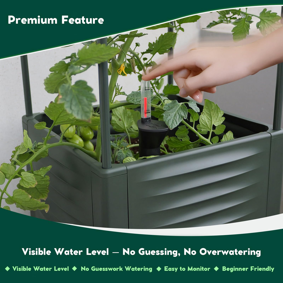 TeCreatio outdoor tomato planter shown in use with clear scale reference