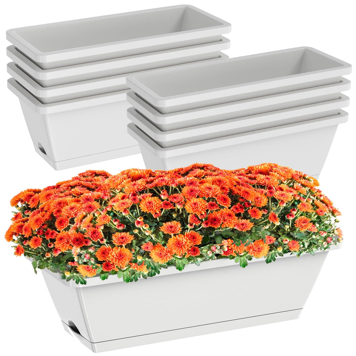 Tectsia 8pcs rectangle window boxes for urban balconies with drainage holes.