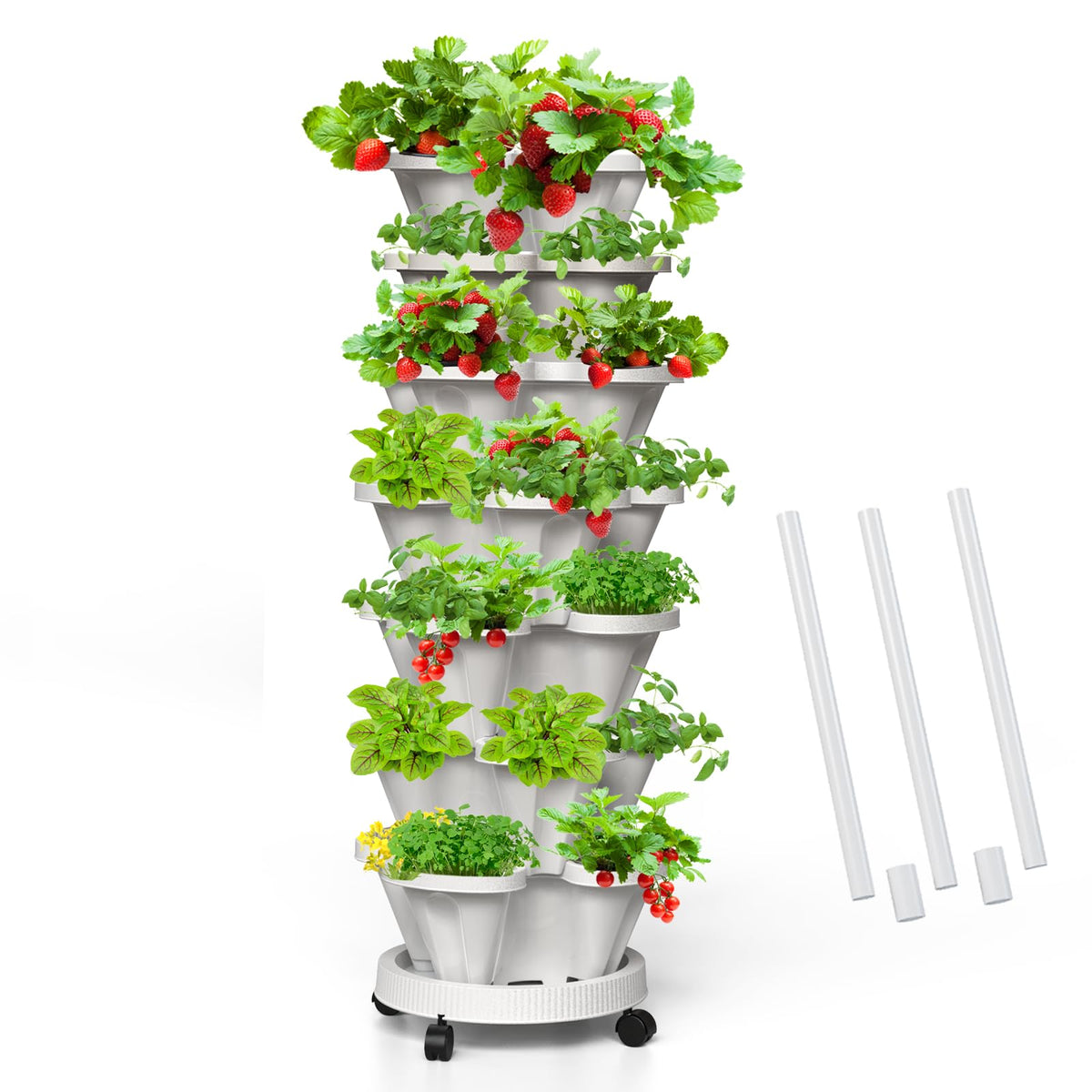Tectsia strawberry vertical planter with seven tiers for compact gardening.