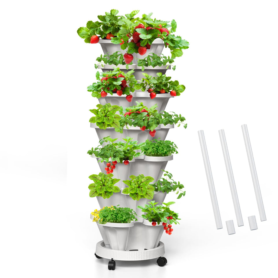 Tectsia strawberry vertical planter with seven tiers for compact gardening.