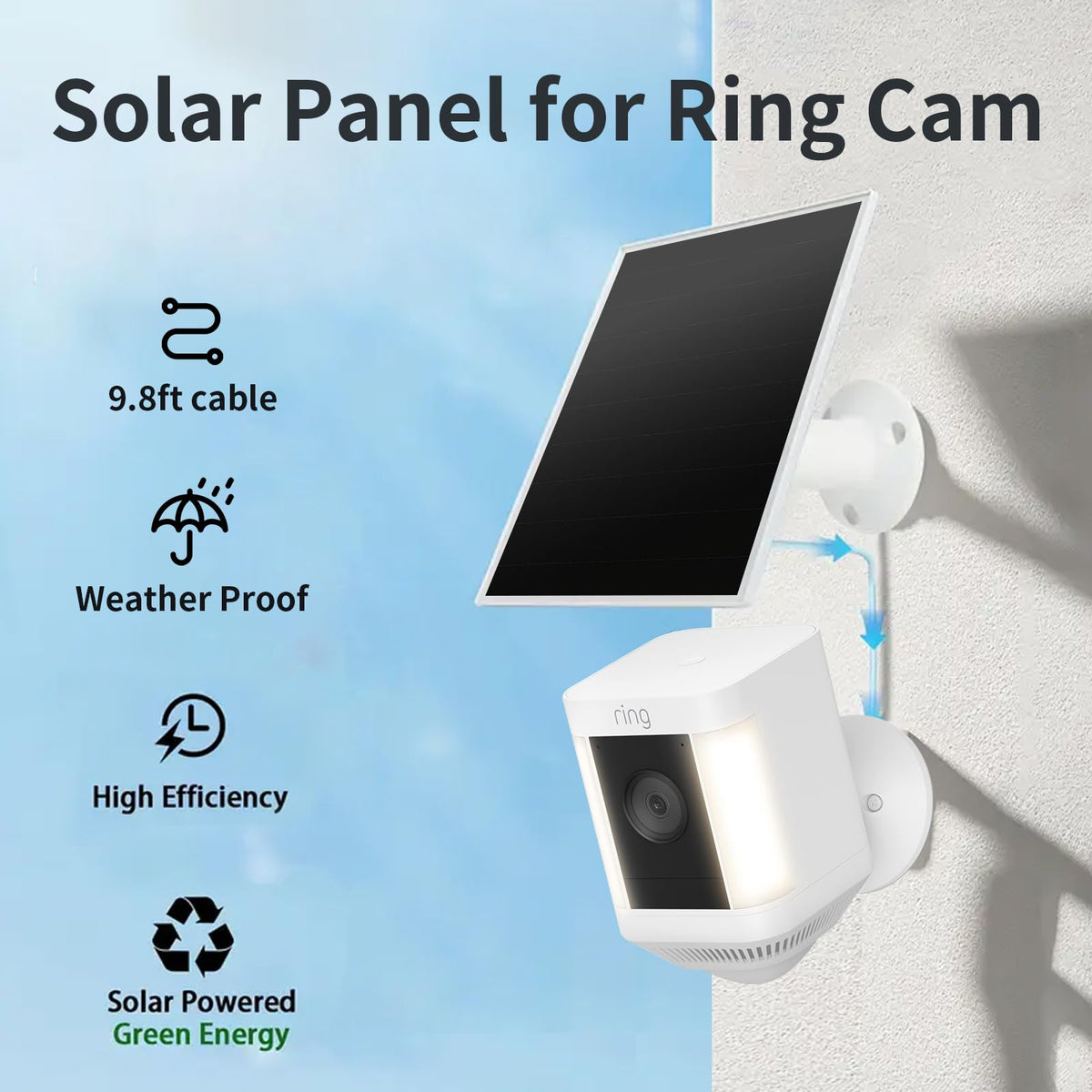 Teczckc Ring solar panel 10ft cable enables flexible sun exposure.
