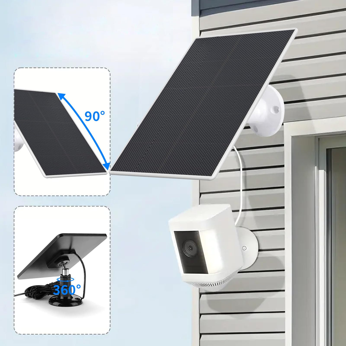 Teczckc weatherproof solar panel designed for outdoor Ring cameras.