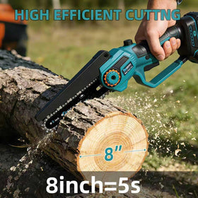 TEEANEES cordless chainsaw showing brushless motor for faster, smoother cuts
