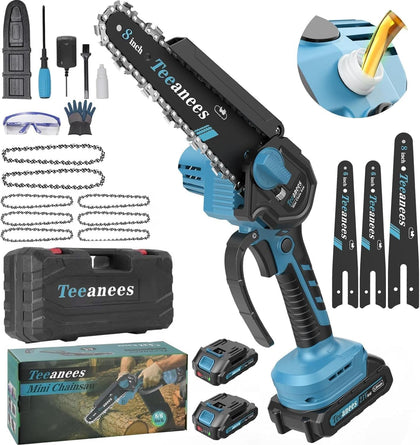 TEEANEES mini chainsaw with 8-inch guide bar for versatile pruning and cutting