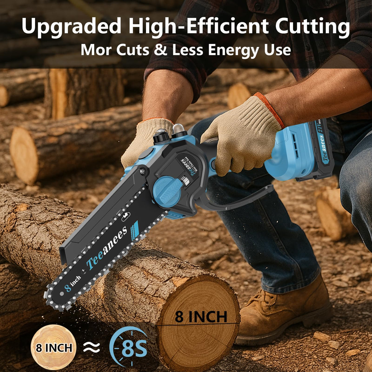 TEEANEES auto oiling system keeps chain lubricated for smooth cuts