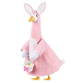 Teeanzo Easter Bunny Goose Costume on a 23-inch goose statue for lawn display