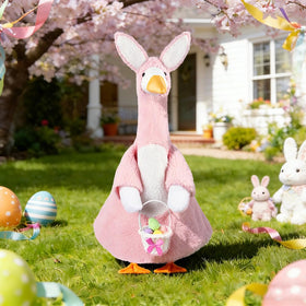 Teeanzo porch goose costume displayed on a yard statue