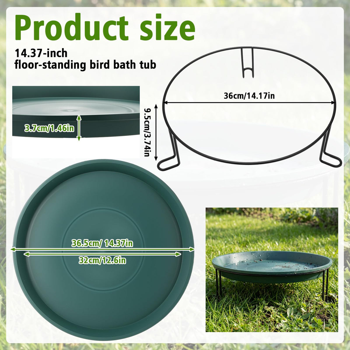 Teecyhooo green bird bath dish designed for easy bird drinking