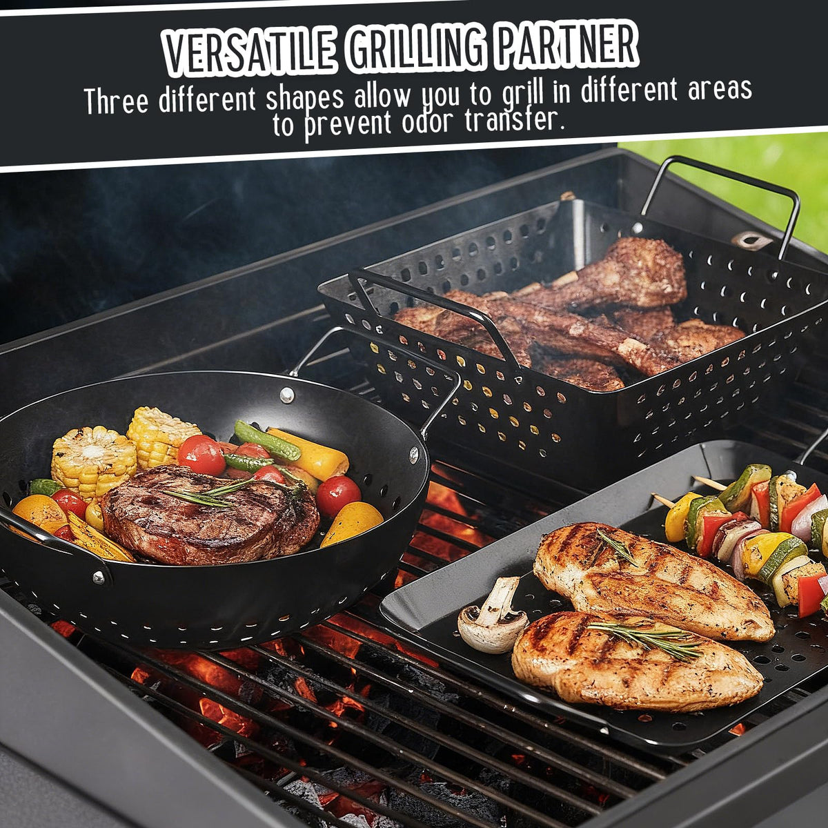 Teecyhooo square grill basket with perforated mesh for even grilling