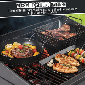 Teecyhooo square grill basket with perforated mesh for even grilling
