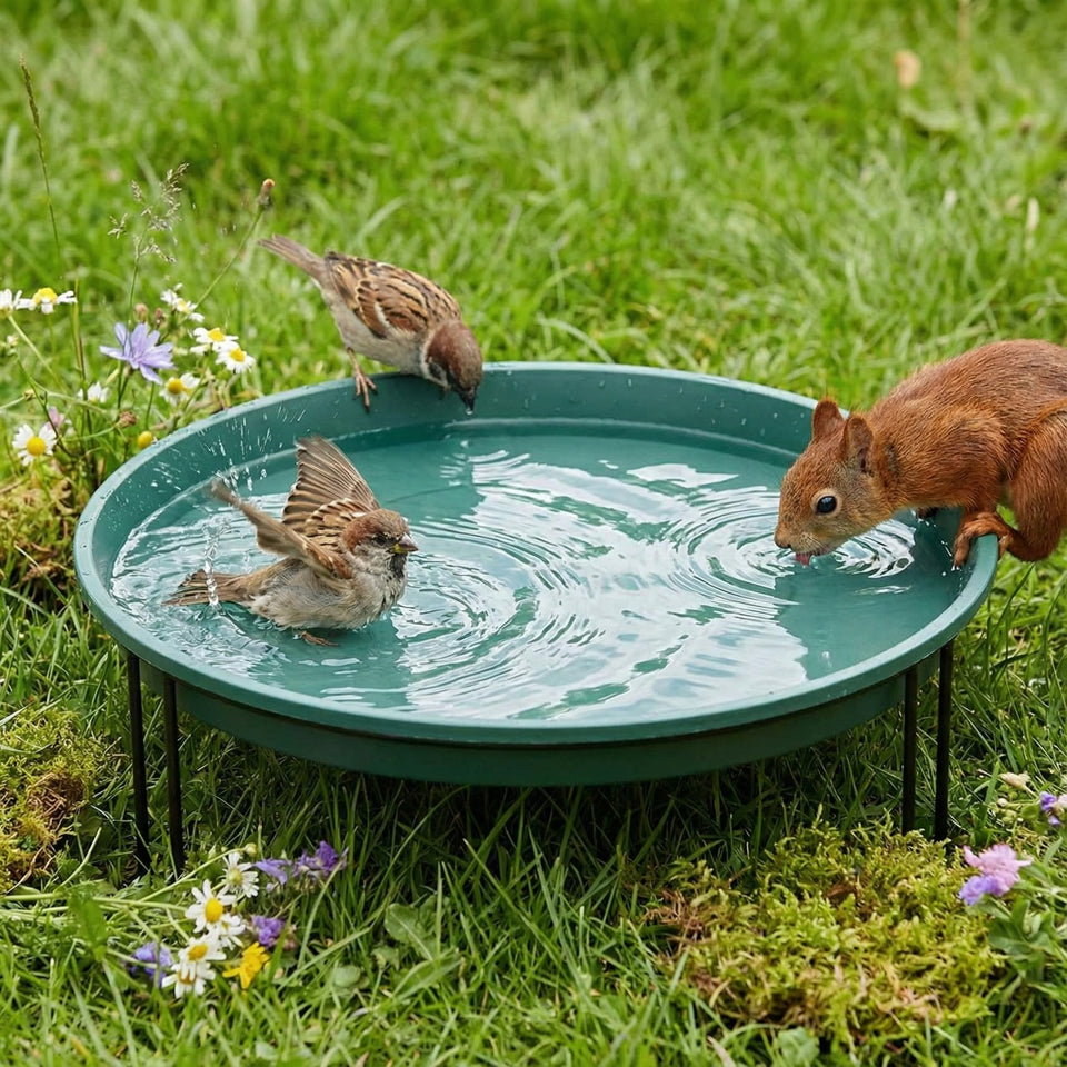 Teecyhooo ground-level green bird bath with sturdy stand for outdoor use