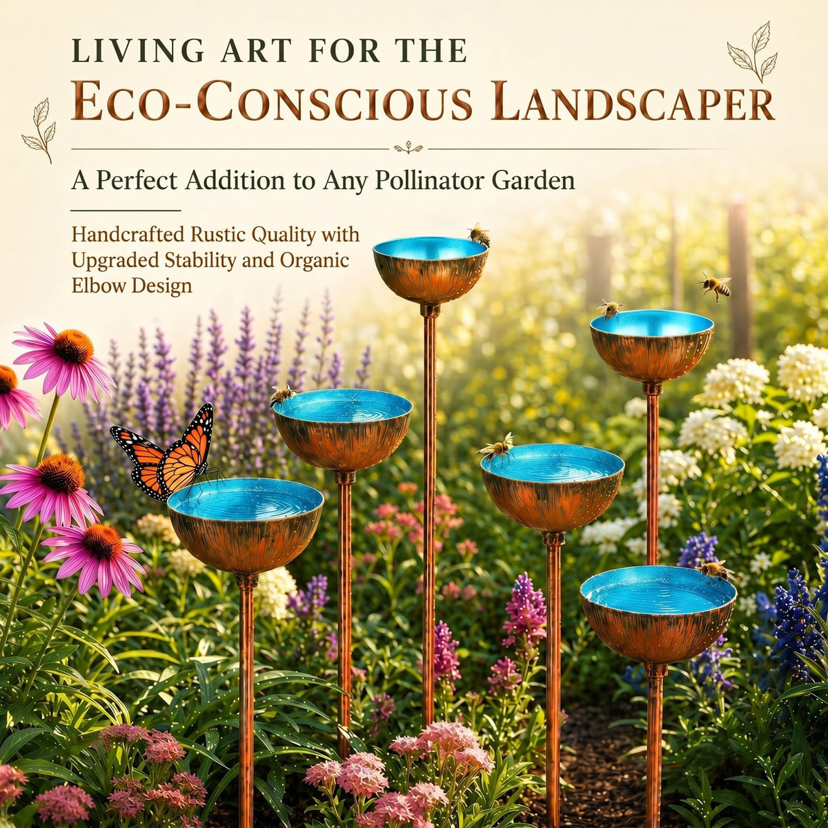 Teenyyou garden pollinator bath station inviting bees and butterflies to sip